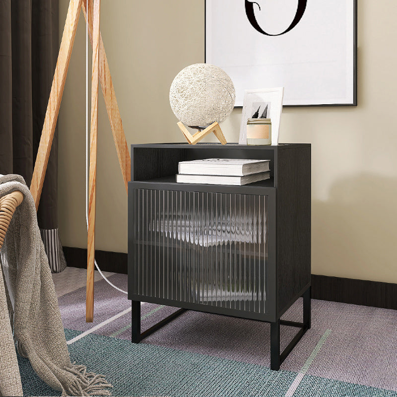 Contemporary Metal Nightstand Glass Top 3 Shelves Night Table with 1 Door ,23" Tall