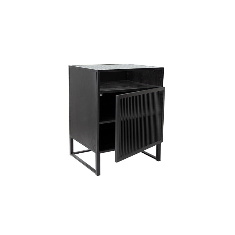 Contemporary Metal Nightstand Glass Top 3 Shelves Night Table with 1 Door ,23" Tall