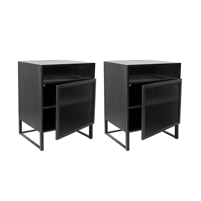 Contemporary Metal Nightstand Glass Top 3 Shelves Night Table with 1 Door ,23" Tall