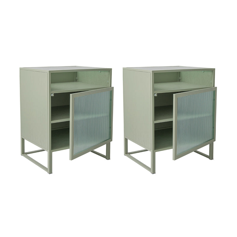 Contemporary Metal Nightstand Glass Top 3 Shelves Night Table with 1 Door ,23" Tall