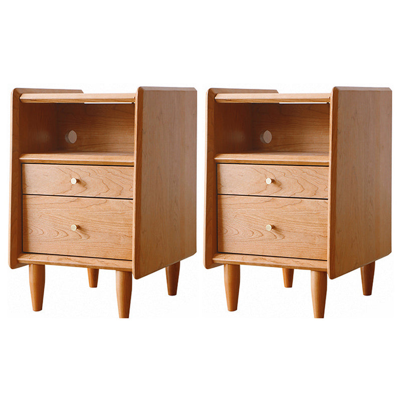 2 Drawers Medium Wood Night Table Contemporary Nightstand with 1 Shelf ,21.7" Tall