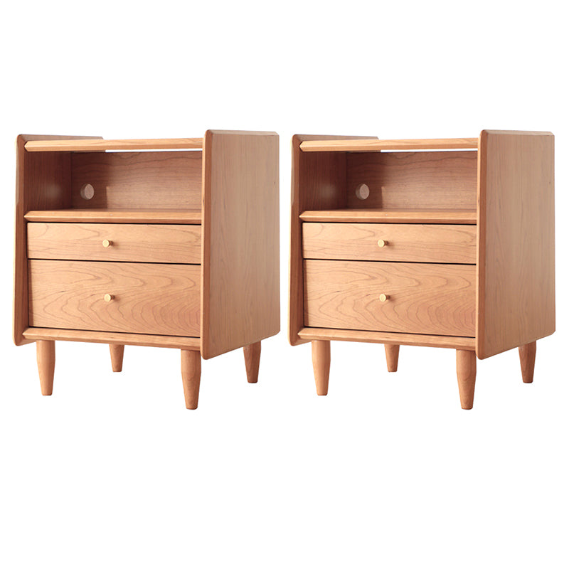 2 Drawers Medium Wood Night Table Contemporary Nightstand with 1 Shelf ,21.7" Tall