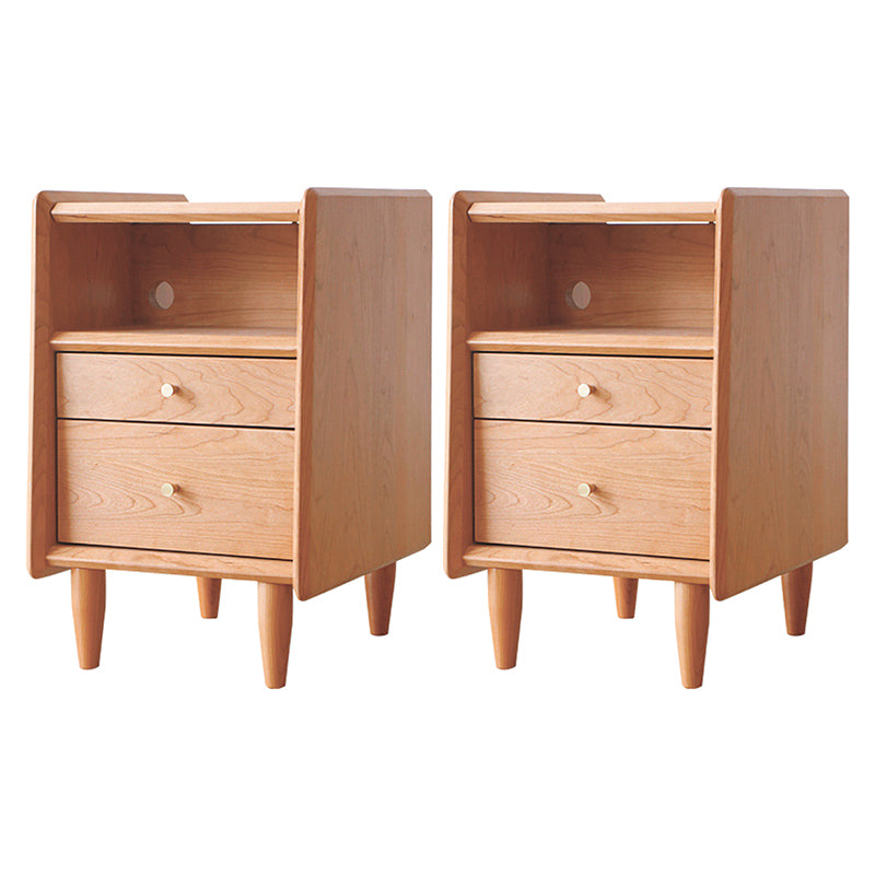 2 Drawers Medium Wood Night Table Contemporary Nightstand with 1 Shelf ,21.7" Tall