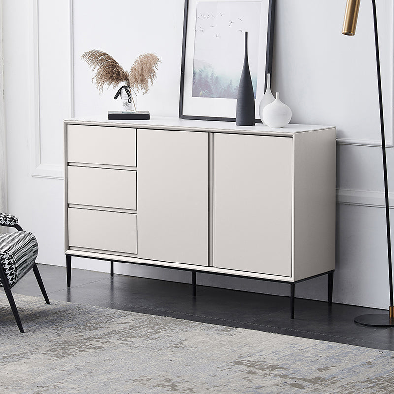 Sintered Stone Sideboard Table Antique Finish 3-drawer Credenza with Metal Legs