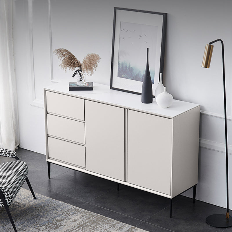 Sintered Stone Sideboard Table Antique Finish 3-drawer Credenza with Metal Legs