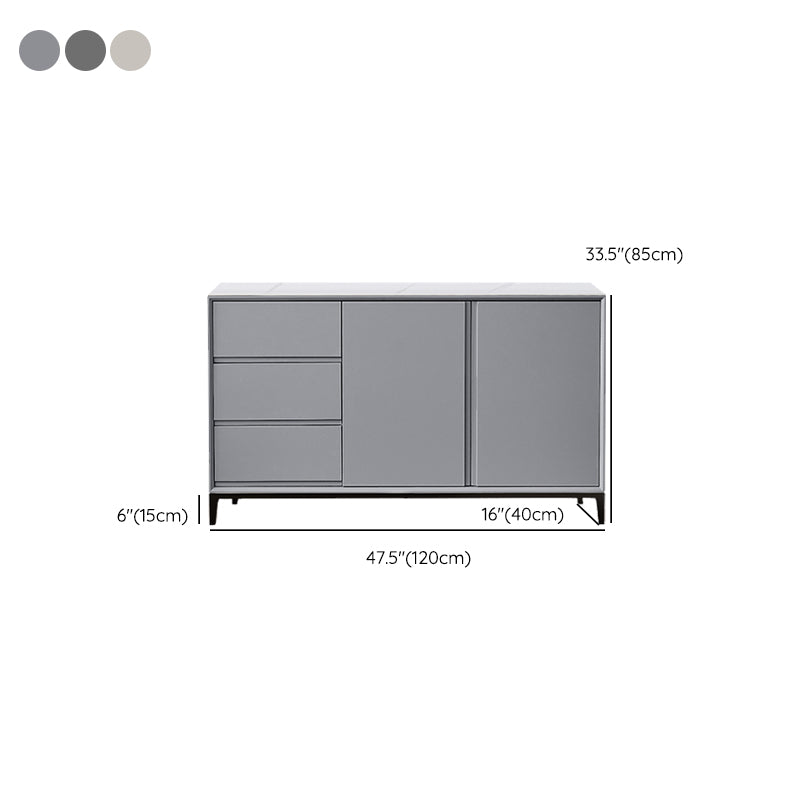 Sintered Stone Sideboard Table Antique Finish 3-drawer Credenza with Metal Legs