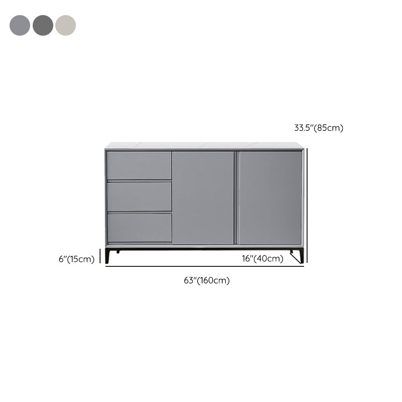 Sintered Stone Sideboard Table Antique Finish 3-drawer Credenza with Metal Legs