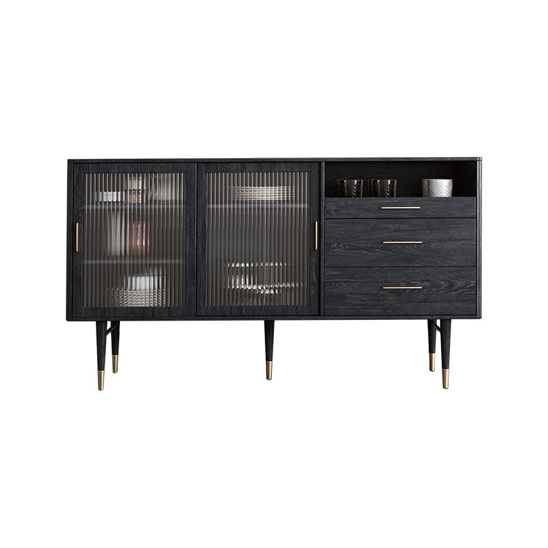 Glam 2-drawer Dining Buffet 61"L Black Sliding Door Buffet Table with Glass Door