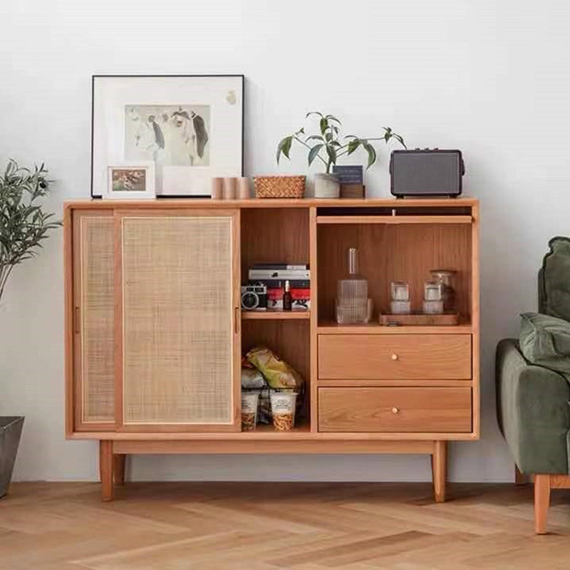 Modern Wooden Sideboard Table Brown 2-drawer Buffet Server for Home