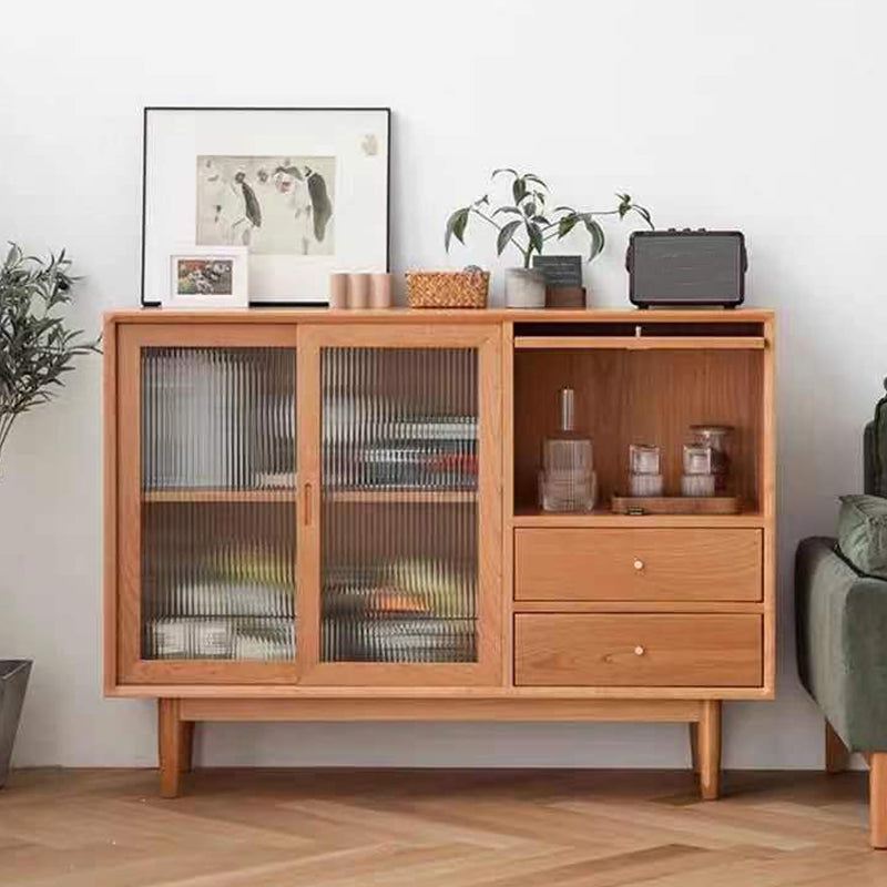 Modern Wooden Sideboard Table Brown 2-drawer Buffet Server for Home