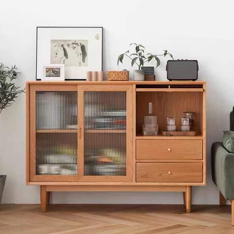 Modern Wooden Sideboard Table Brown 2-drawer Buffet Server for Home