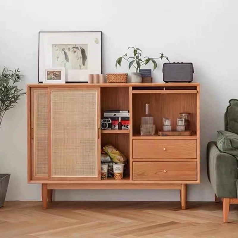 Modern Wooden Sideboard Table Brown 2-drawer Buffet Server for Home