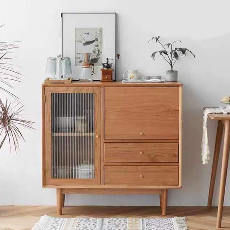 Modern Wooden Sideboard Table Brown 2-drawer Buffet Server for Home