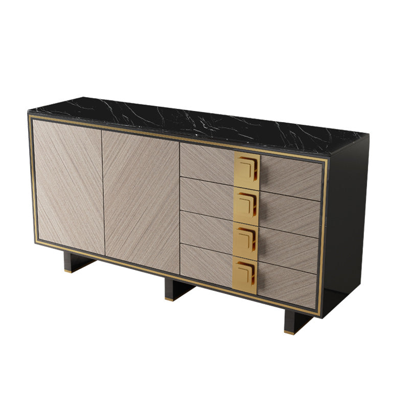 Glam 4-drawer Side Board 2 Door Black Sideboard Cabinet with Metal Base