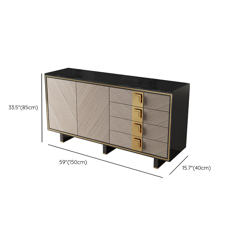 Glam 4-drawer Side Board 2 Door Black Sideboard Cabinet with Metal Base