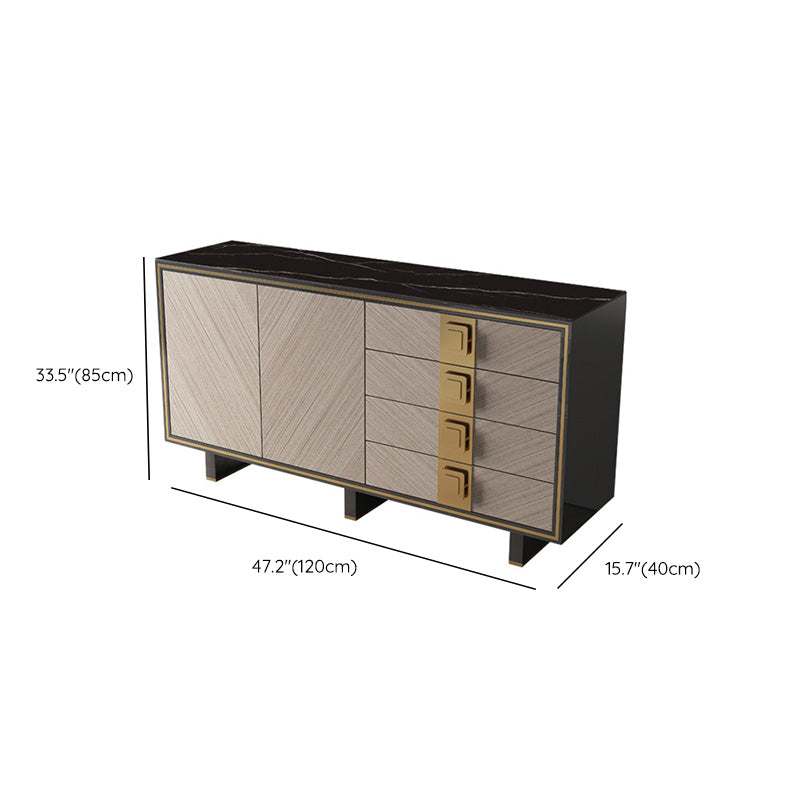 Glam 4-drawer Side Board 2 Door Black Sideboard Cabinet with Metal Base