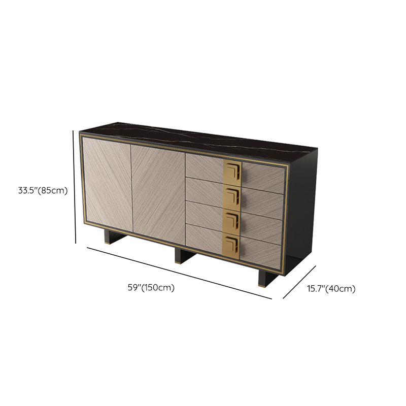 Glam 4-drawer Side Board 2 Door Black Sideboard Cabinet with Metal Base