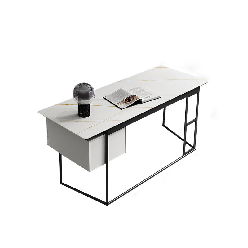 Industrial 2-Drawer Office Desk Rectangular Writing Desk with Sled Base