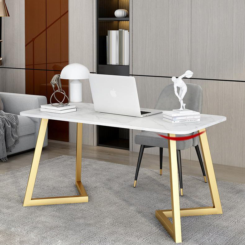 Contemporary Marble Writing Desk Office Desk with Metal Legs