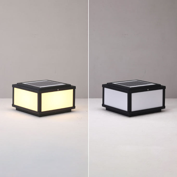 Outdoor Solar Lights Black Metal Square Pillar Lamp for Garden