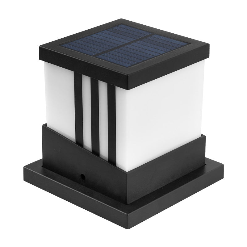 Solar Square Outdoor Lights Black Metal Waterproof Pillar Lamp for Garden