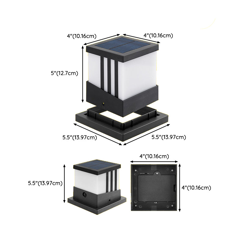 Solar Square Outdoor Lights Black Metal Waterproof Pillar Lamp for Garden