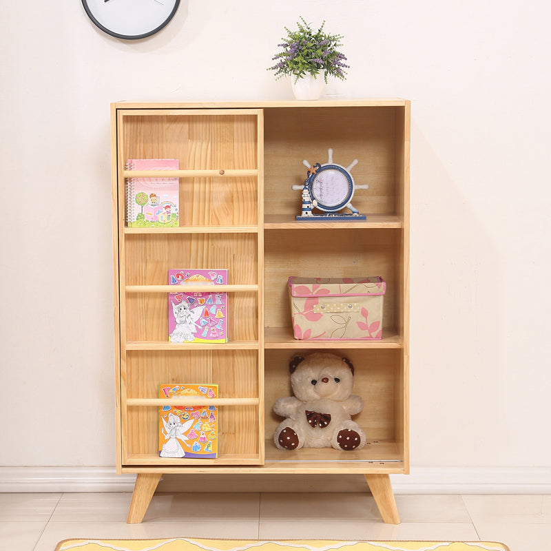 Wooden Standard Bookcase Natural Modern Closed Back Bookshelf with Doors