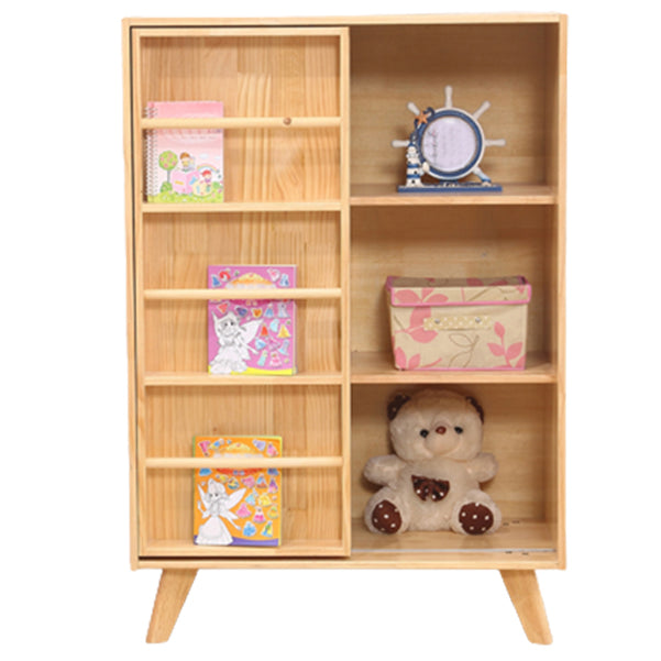 Wooden Standard Bookcase Natural Modern Closed Back Bookshelf with Doors