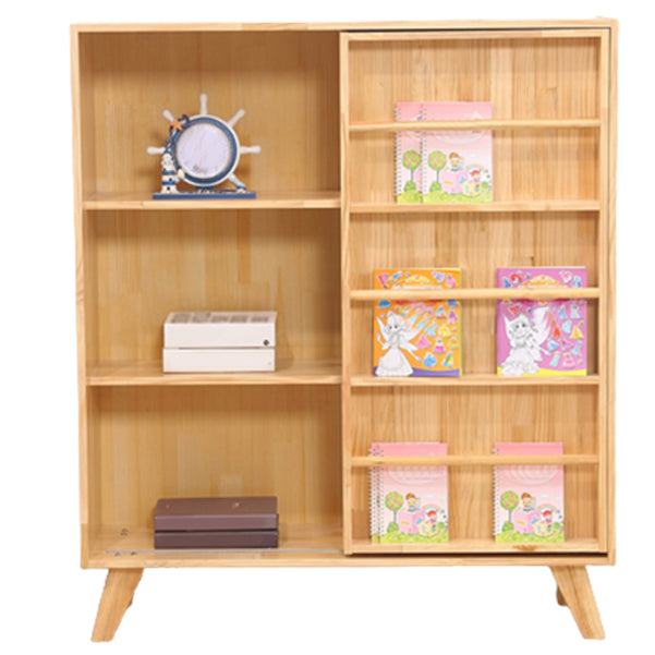 Wooden Standard Bookcase Natural Modern Closed Back Bookshelf with Doors