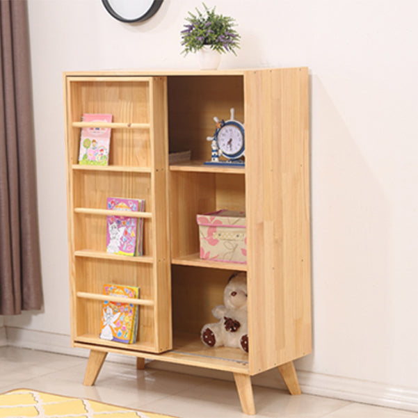 Wooden Standard Bookcase Natural Modern Closed Back Bookshelf with Doors