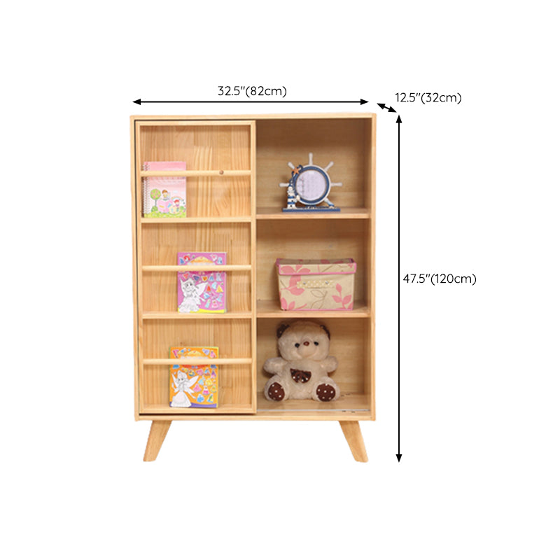 Wooden Standard Bookcase Natural Modern Closed Back Bookshelf with Doors