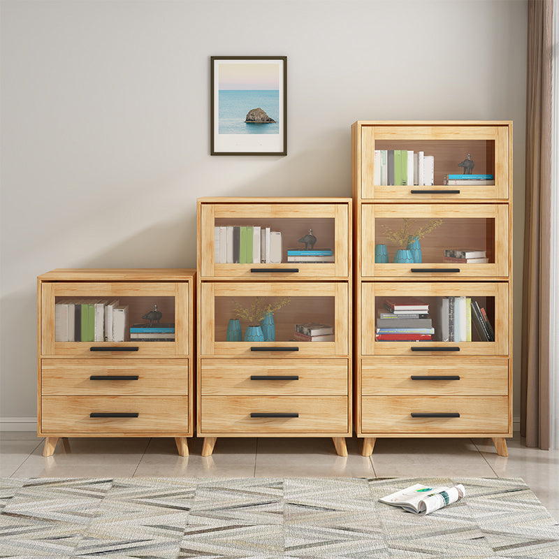 Standard Wooden Bookshelf Natural Contemporary Bookcase with Cabinets