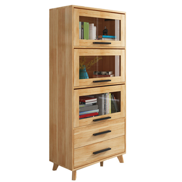 Standard Wooden Bookshelf Natural Contemporary Bookcase with Cabinets