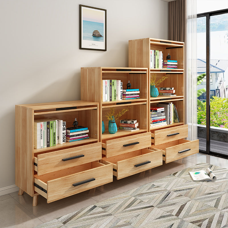 Standard Wooden Bookshelf Natural Contemporary Bookcase with Cabinets