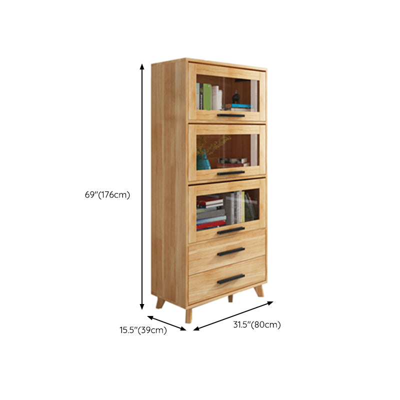 Standard Wooden Bookshelf Natural Contemporary Bookcase with Cabinets