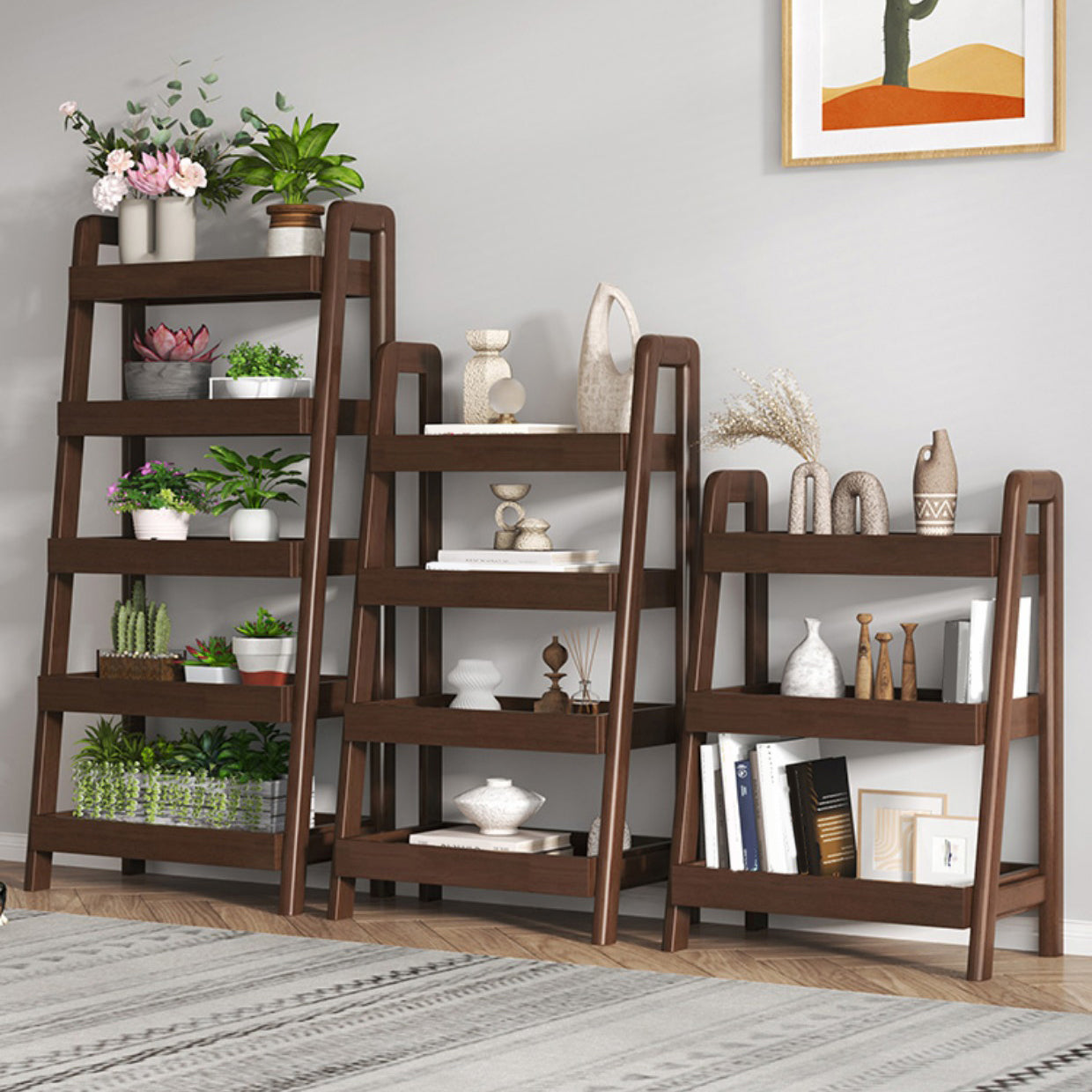 Ladder Contemporary Bookshelf Wooden Open Back Bookcase with Shelves