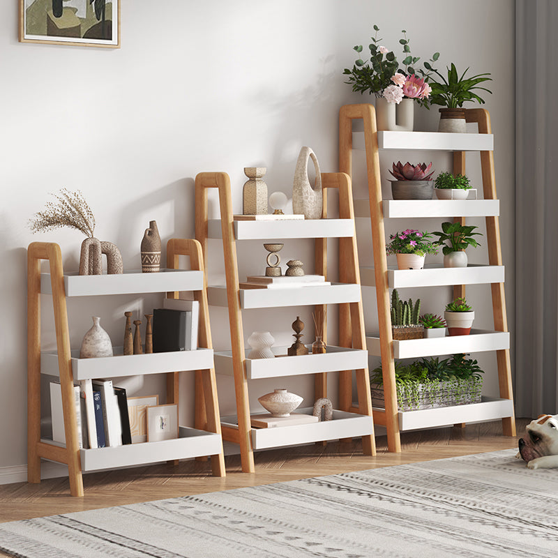 Ladder Contemporary Bookshelf Wooden Open Back Bookcase with Shelves