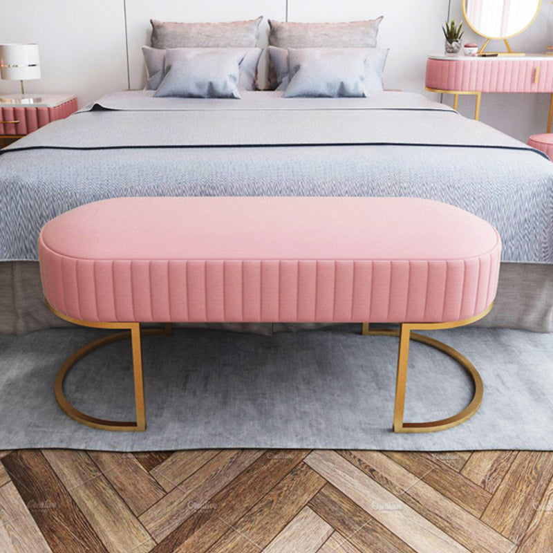 Modern Velvet Foam Bench Oval Solid Color Bench with Legs for Bedroom