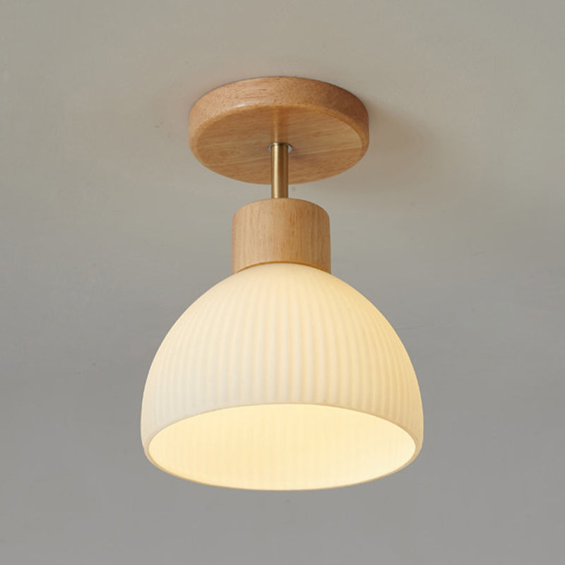 Glass Shaded Ceiling Light Modernism Wood Flush Mount Lighting for Home