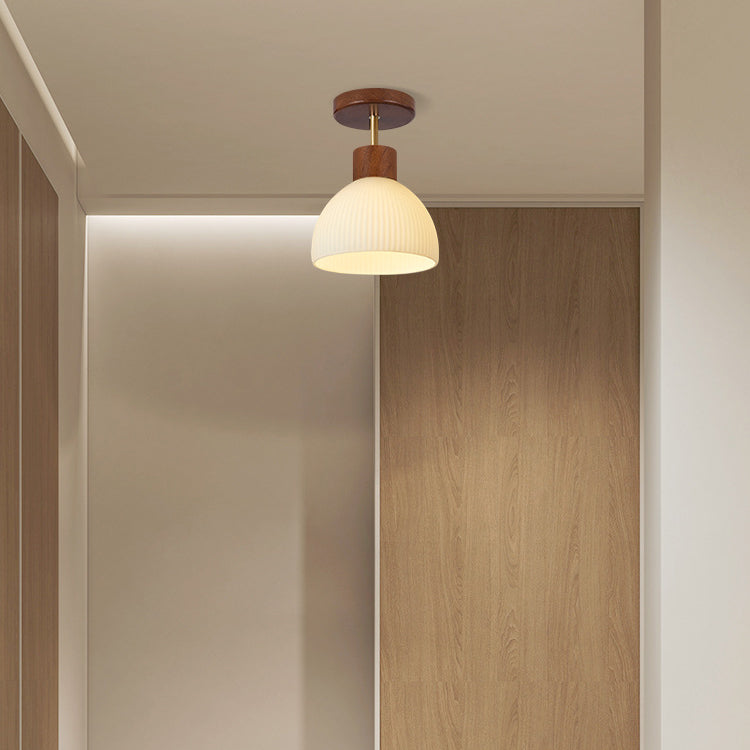 Glass Shaded Ceiling Light Modernism Wood Flush Mount Lighting for Home