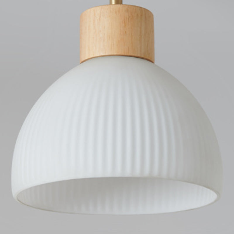 Glass Shaded Ceiling Light Modernism Wood Flush Mount Lighting for Home