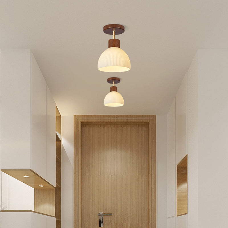 Glass Shaded Ceiling Light Modernism Wood Flush Mount Lighting for Home