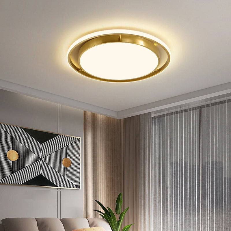 Round Flush Mount Modern Metal Flush Mount Ceiling Light in Gold