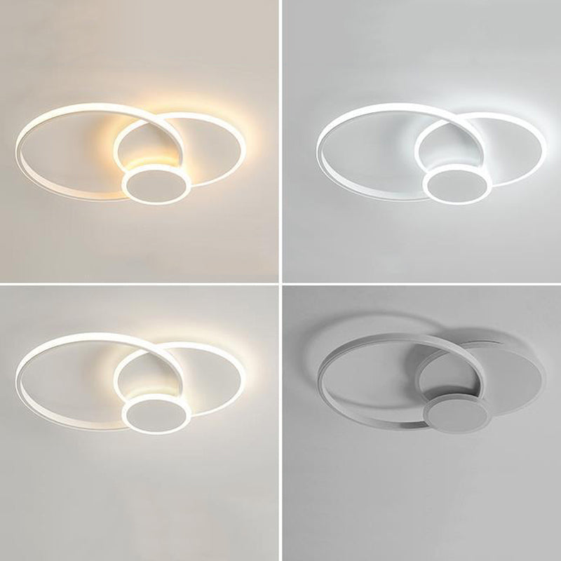 LED Iron and Acrylic Semi Flush 3 - Light Circle Ceiling Light in White