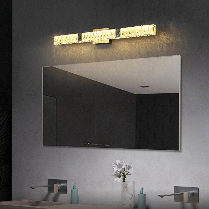 Postmodern Metal Wall Sconce Geometric Shape Vanity Lamp with Crystal Shade for Bathroom