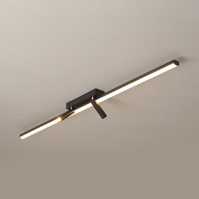 Modern Metal Flush Mount Linear Shape Flush Ceiling Lights with Acrylic Shade in Black