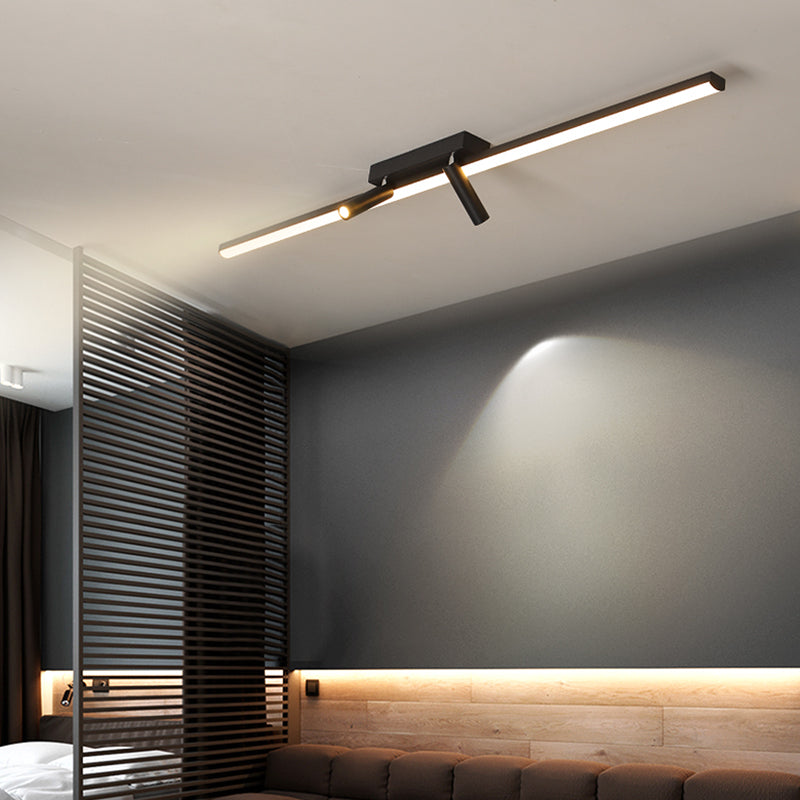 Modern Metal Flush Mount Linear Shape Flush Ceiling Lights with Acrylic Shade in Black