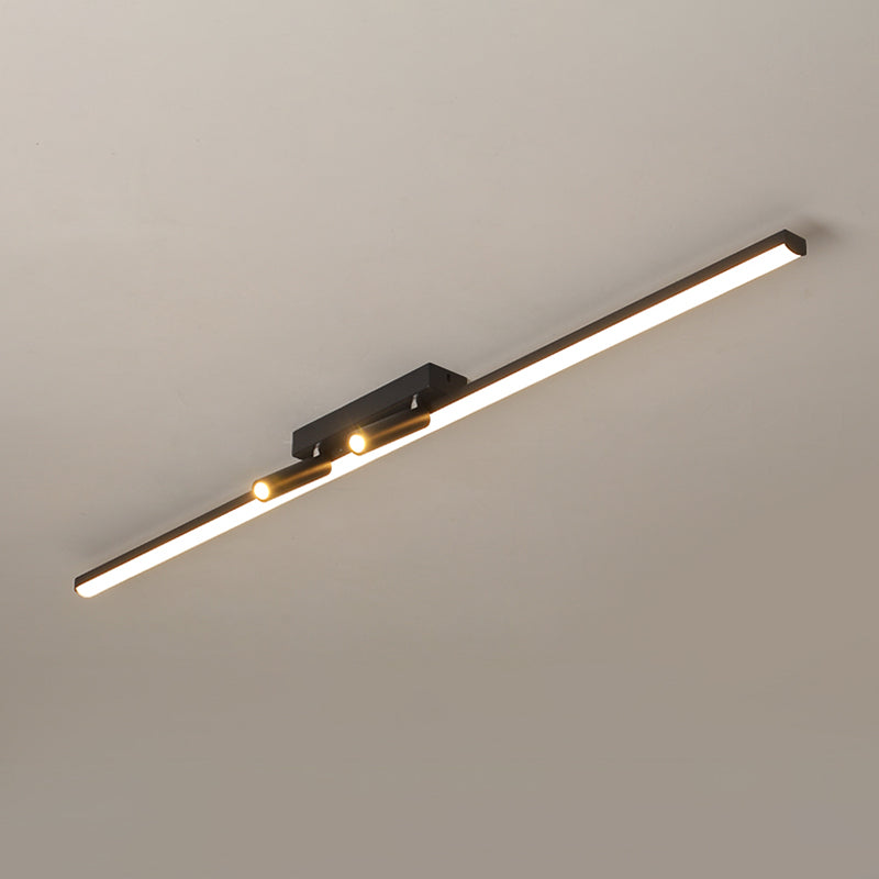 Modern Metal Flush Mount Linear Shape Flush Ceiling Lights with Acrylic Shade in Black