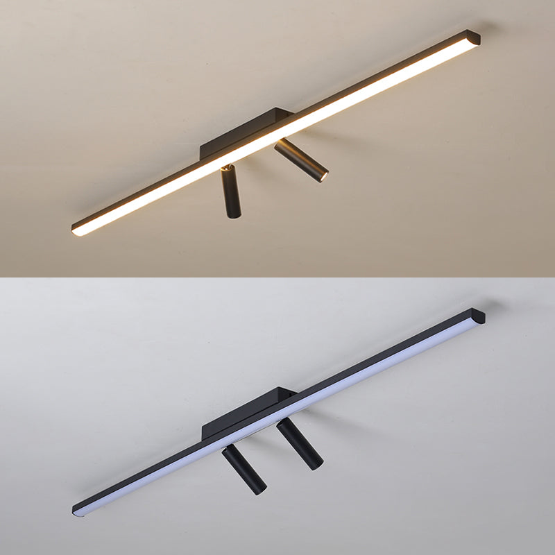 Modern Metal Flush Mount Linear Shape Flush Ceiling Lights with Acrylic Shade in Black