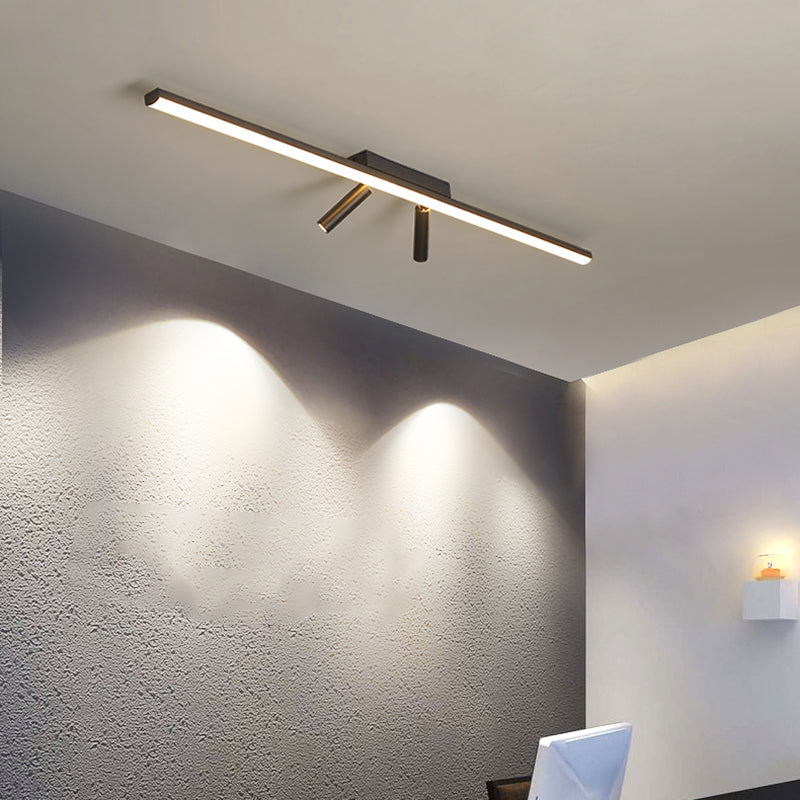 Modern Metal Flush Mount Linear Shape Flush Ceiling Lights with Acrylic Shade in Black